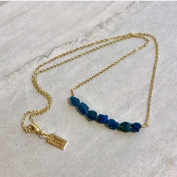 Raw Apatite Crystal 14k Gold Necklace - Picture 5 of 6